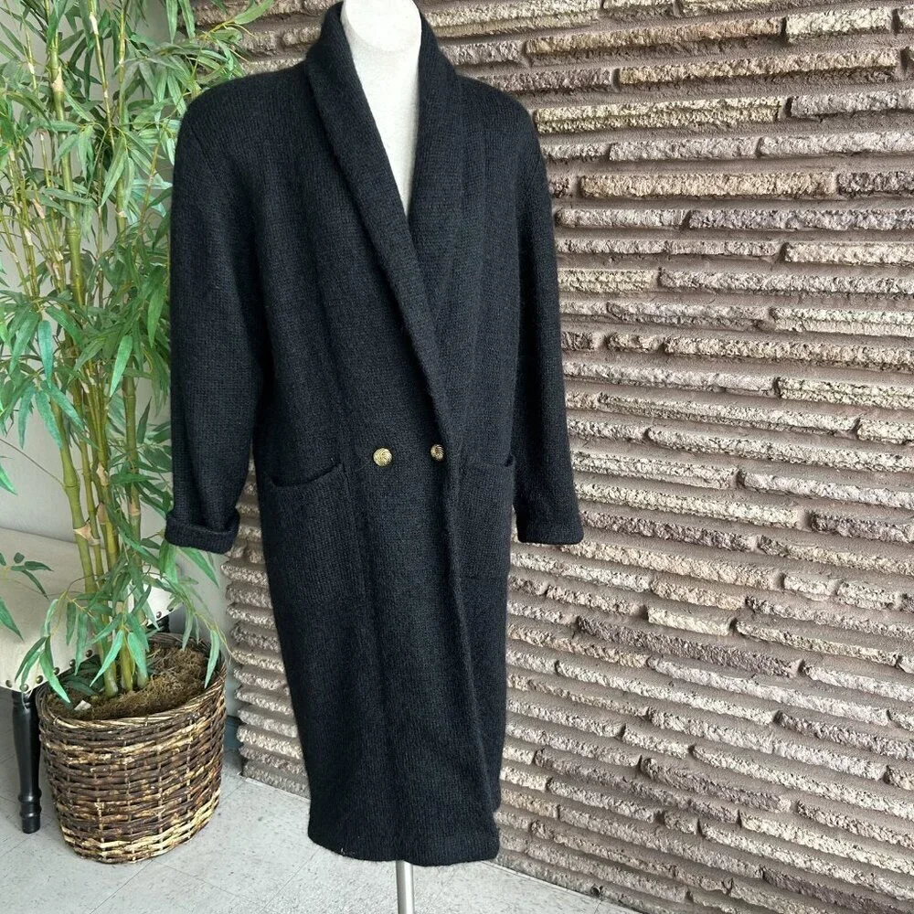 IB Diffusion Black Wool Mohair Blend Sweater Coat Double Breasted Size Small